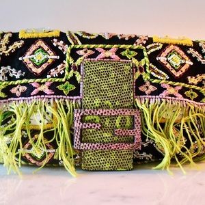Fendi Limited Edition Baguette Green Beaded Bag
